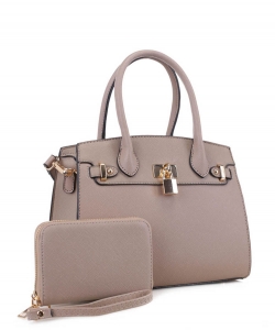 Fashion Satchel W/ Padlock and Wallet SM20093 TAUPE